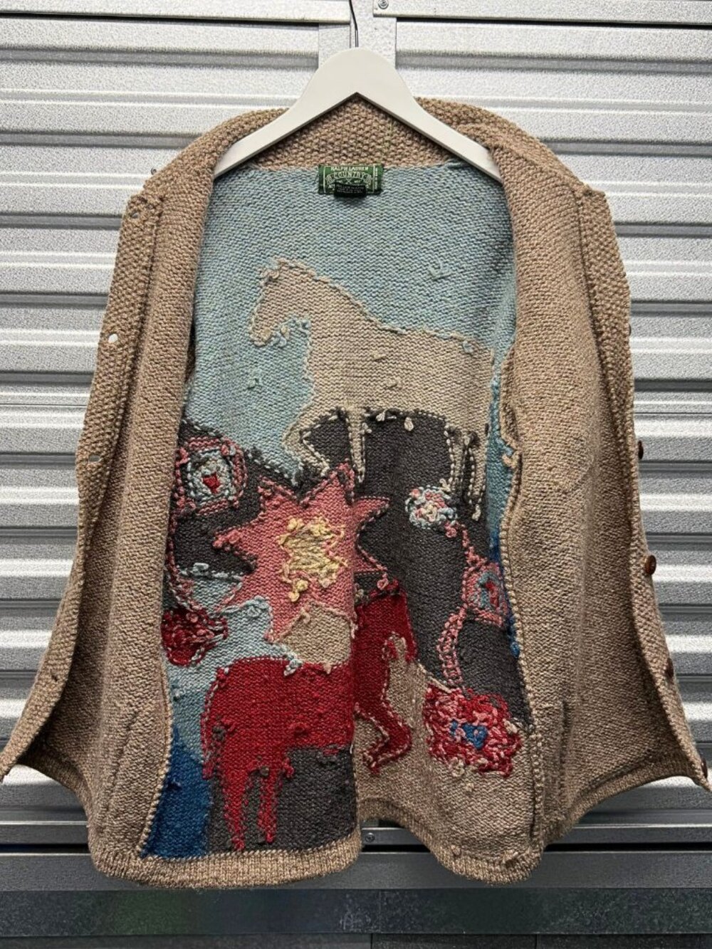RALPH LAUREN COUNTRY VINTAGE 1990 LIGHT BROWN HAND-KNIT WOOL CARDIGAN - Picture 8 of 11